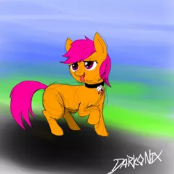 Size: 1080x1080 | Tagged: 30 minute art challenge, artist:darkonix, collar, derpibooru import, pet, pet play, safe, scootaloo, scootapet