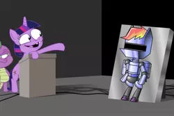 Size: 960x640 | Tagged: artist:hotdiggedydemon, derpibooru import, gap teeth, magic.mov, .mov, pony.mov, r-dash 5000, robot, safe, spike, twilight sparkle