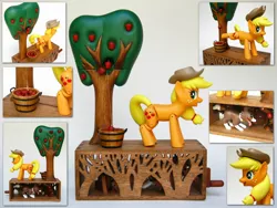 Size: 2272x1704 | Tagged: apple, applebucking, applejack, artist:renegadecow, automaton, bucket, bucking, craft, derpibooru import, food, kicking, safe, sculpture, tree, winona, woodwork