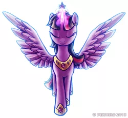 Size: 800x735 | Tagged: safe, artist:delthero, derpibooru import, twilight sparkle, twilight sparkle (alicorn), alicorn, pony, clothes, dress, element of generosity, element of honesty, element of kindness, element of laughter, element of loyalty, element of magic, elements of harmony, female, magic, mare, simple background, solo