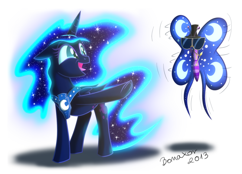 Size: 1800x1299 | Tagged: artist:bonaxor, derpibooru import, nightmare moon, oc, oc:dream, pet, pet oc, safe