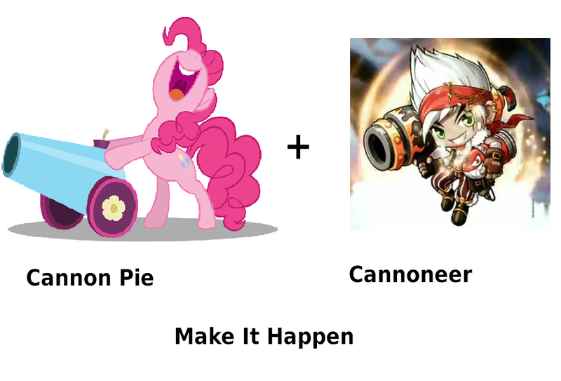 Size: 800x543 | Tagged: cannoneer, derpibooru import, exploitable meme, make it happen, maplestory, meme, party cannon, pinkie pie, safe