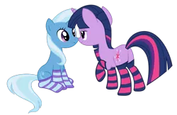 Size: 860x560 | Tagged: suggestive, artist:alexiy777, derpibooru import, trixie, twilight sparkle, .svg available, butt, clothes, female, lesbian, plot, shipping, simple background, socks, striped socks, svg, transparent background, twixie, vector