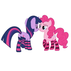 Size: 500x500 | Tagged: suggestive, artist:alexiy777, derpibooru import, pinkie pie, twilight sparkle, .svg available, butt, clothes, female, lesbian, plot, shipping, simple background, socks, striped socks, svg, transparent background, twinkie, vector