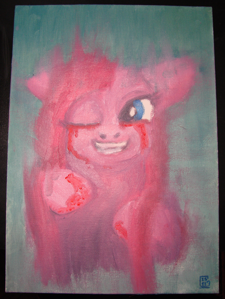 Size: 1447x1920 | Tagged: artist:gela-g-i-s-gela, blood, derpibooru import, grimdark, pinkie pie, traditional art