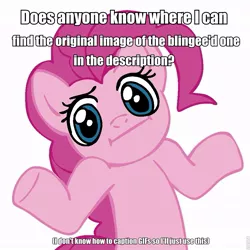 Size: 945x945 | Tagged: blingee, caption, derpibooru import, exploitable meme, halp, image macro, meme, meta, pinkie pie, safe, text