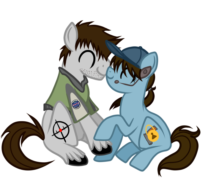 Size: 3500x3000 | Tagged: safe, derpibooru import, ponified, pony, chris redfield, crossover, cuddling, cute, jill valentine, resident evil, shipping, snuggling