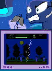 Size: 563x769 | Tagged: derpibooru import, dr jekyll and mr hyde, exploitable meme, game over, gamer luna, gamer meme, lightning, meme, nintendo entertainment system, obligatory pony, princess luna, safe, tv meme