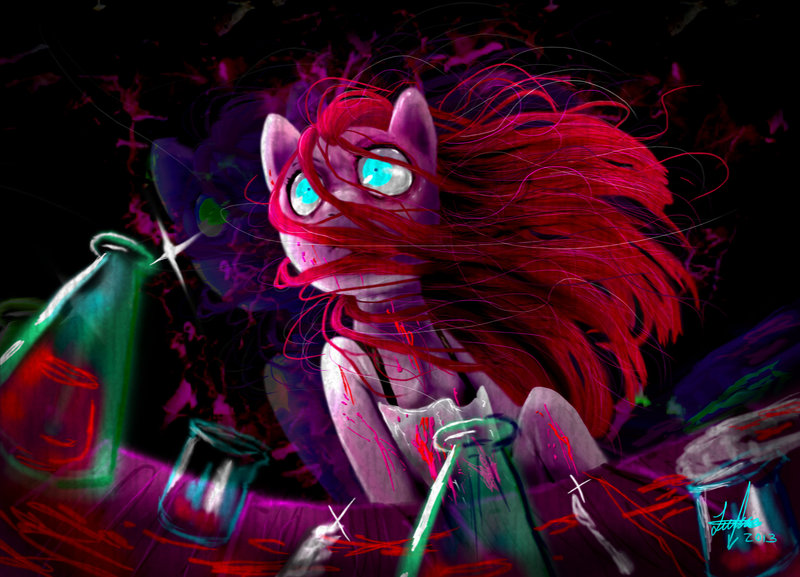 Size: 800x577 | Tagged: artist:candys-killer, derpibooru import, grimdark, pinkamena diane pie, pinkie pie