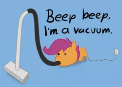 Size: 1991x1423 | Tagged: artist:manateemckenzie, beep beep, derpibooru import, safe, scootaloo, vacuum cleaner, wat