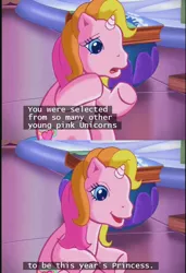 Size: 637x932 | Tagged: safe, derpibooru import, edit, edited screencap, screencap, rarity (g3), pony, unicorn, the runaway rainbow, g3, lore, princess, subtitles