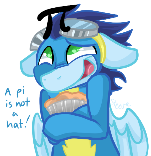 Size: 511x526 | Tagged: artist:steeve, clothes, cute, derpibooru import, food, goggles, pi, pie, safe, soarin', soarinbetes, that pony sure does love pies, uniform, wonderbolts uniform