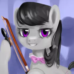 Size: 800x800 | Tagged: safe, artist:marinakirby, derpibooru import, octavia melody, earth pony, pony, bow (instrument), female, looking at you, mare, smiling, solo