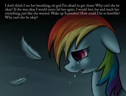Size: 1019x784 | Tagged: abuse, crying, derpibooru import, feels, rainbow dash, safe, scootabuse, scootaloo