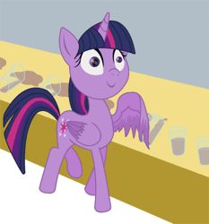 Size: 420x450 | Tagged: safe, artist:philith, derpibooru import, twilight sparkle, twilight sparkle (alicorn), alicorn, pony, animated, chocolate, chocolate milk, counter, cup, dumb running ponies, endless loop, everything is ruined, evil, exploitable meme, eye shimmer, female, food, fuck the police, loop, mare, meme, milk, moral event horizon, pure unfiltered evil, solo, spill, spilled milk, walking, xk-class end-of-the-milk scenario, xk-class end-of-the-world scenario, you monster