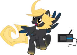 Size: 1600x1131 | Tagged: safe, artist:likonan, artist:restlessillustrator, derpibooru import, oc, unofficial characters only, pegasus, pony, blonde, cutie mark, earpiece, facial markings, flying, gray, ri, serious, serious face, simple background, transparent background