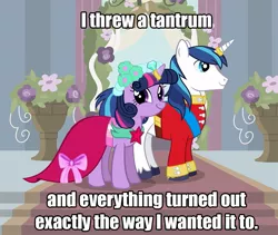 Size: 967x816 | Tagged: safe, derpibooru import, shining armor, twilight sparkle, pony, unicorn, friendship is witchcraft, broken aesop, brother and sister, caption, clothes, dress, faic, female, foaly matripony, francis sparkle, incest, infidelity, male, mare, marriage, meme, not creepy, not incest, shiningsparkle, shipping, siblings, smirk, stallion, straight, tantrum, twicest, twiface, wedding, wrong neighborhood