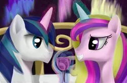 Size: 3000x1968 | Tagged: alcohol, artist:daedric-pony, derpibooru import, princess cadance, safe, shining armor, wine