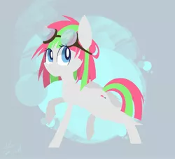 Size: 2200x2000 | Tagged: safe, artist:silbersternenlicht, derpibooru import, blossomforth, pegasus, pony, female, goggles, mare, raised hoof, smiling, solo