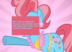 Size: 500x363 | Tagged: a bird in the hoof, cup cake, derpibooru import, meme, meta, offensive ponies, safe, screencap, text