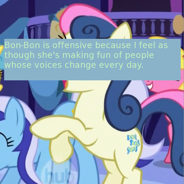 Size: 616x616 | Tagged: bon bon, cherry berry, derpibooru import, edit, edited screencap, friendship is magic, lemon hearts, meme, meta, minuette, offensive ponies, safe, screencap, sweetie drops, text