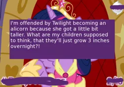 Size: 500x354 | Tagged: alicorn, charity, derpibooru import, magical mystery cure, meme, meta, offensive ponies, safe, screencap, text, twilight sparkle, twilight sparkle (alicorn), twimobile