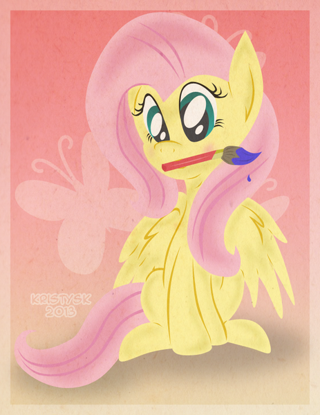 Size: 617x800 | Tagged: artist:kristysk, derpibooru import, fluttershy, paintbrush, safe