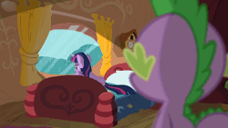 Size: 1024x576 | Tagged: animated, bed, derpibooru import, focus, loop, magical mystery cure, rain, safe, spike, twilight sparkle