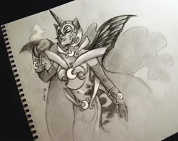 Size: 800x634 | Tagged: armor, artist:16shokushu, derpibooru import, eared humanization, horn, horned humanization, human, humanized, nightmare moon, photo, safe, sketch, traditional art, winged humanization, wings