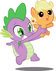 Size: 4000x5041 | Tagged: safe, artist:the-crusius, derpibooru import, applejack, spike, dragon, earth pony, pony, absurd resolution, baby, baby pony, babyjack, foal, holding, holding a pony, simple background, transparent background, vector, younger