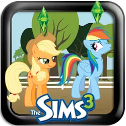 Size: 256x256 | Tagged: safe, artist:emper24, derpibooru import, applejack, rainbow dash, earth pony, pegasus, pony, crossover, female, icon, lidded eyes, mare, one eye closed, plumbob, smiling, smirk, the sims, whistling, wink