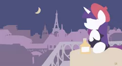 Size: 1280x700 | Tagged: artist:chung-sae, beatnik rarity, beret, clothes, derpibooru import, france, hat, moon, night, paris, rarity, safe, solo, sweater, wallpaper