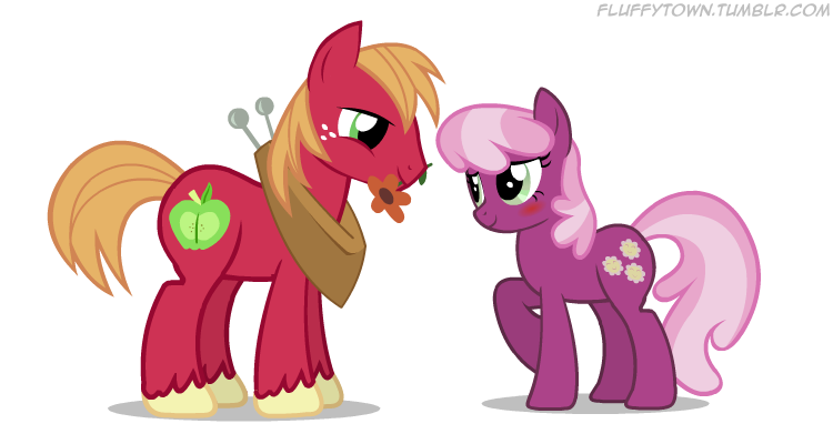 Size: 750x400 | Tagged: safe, artist:mixermike622, derpibooru import, big macintosh, cheerilee, earth pony, pony, blushing, cheerimac, female, flower, male, shipping, stallion, straight