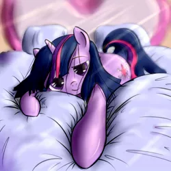 Size: 850x850 | Tagged: artist:ykchiropter, bed, bed mane, cute, derpibooru import, lidded eyes, looking at you, morning ponies, safe, solo, twilight sparkle, weapons-grade cute