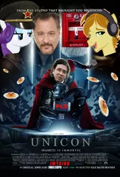 Size: 1012x1500 | Tagged: comic:based anon, derpibooru import, fire alarm, food, iwtcird, john de lancie, meme, meta, /mlp/, movie poster, oc, oc:mandopony, pasta, rarity, safe, spaghetti, unicon