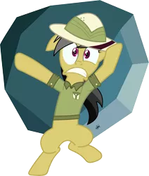 Size: 3981x4695 | Tagged: safe, artist:frozenfish696, derpibooru import, daring do, tom, pony, bipedal, boulder, indiana jones, parody, simple background, transparent background, vector