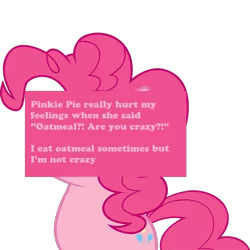 Size: 800x800 | Tagged: derpibooru import, food, meme, meta, oatmeal, oats, offensive ponies, pinkie pie, safe, text