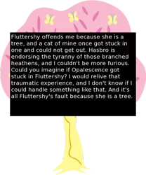 Size: 500x602 | Tagged: dendrification, derpibooru import, fluttershy, fluttertree, inanimate tf, meme, meta, offensive ponies, safe, simple background, species swap, text, transparent background, tree