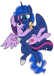 Size: 350x497 | Tagged: source needed, safe, artist:lulubell, derpibooru import, princess luna, twilight sparkle, twilight sparkle (alicorn), alicorn, pony, female, lesbian, mare, shipping, simple background, transparent background, twiluna