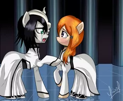 Size: 1447x1180 | Tagged: safe, artist:zorbitas, derpibooru import, ponified, pony, bleach (manga), crossover, crossover shipping, inoue orihime, shipping, ulquiorra cifer