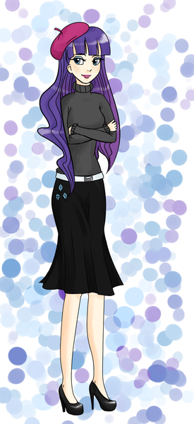 Size: 550x1200 | Tagged: artist:meowkin, beatnik rarity, beret, clothes, derpibooru import, hat, human, humanized, rarity, safe, skinny, solo, sweater