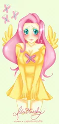 Size: 480x1000 | Tagged: safe, artist:captainkaddy, derpibooru import, fluttershy, bat pony, human, blushing, breasts, busty fluttershy, cleavage, female, flutterbat, humanized, race swap, solo, winged humanization, wings