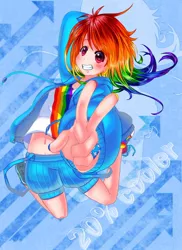 Size: 762x1049 | Tagged: artist:joyfool, derpibooru import, human, humanized, rainbow dash, safe, solo