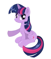 Size: 4103x4653 | Tagged: safe, artist:hungrysohma, derpibooru import, twilight sparkle, twilight sparkle (alicorn), alicorn, pony, absurd resolution, female, looking at you, mare, pointing, simple background, sitting, smiling, solo, transparent background, vector