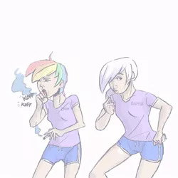 Size: 800x800 | Tagged: artist:thereturnofmuabo, cigarette, derpibooru import, gilda, human, humanized, rainbow dash, safe, smoking