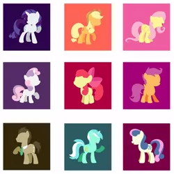 Size: 466x466 | Tagged: safe, artist:steveholt, derpibooru import, part of a set, apple bloom, applejack, bon bon, doctor whooves, fluttershy, lyra heartstrings, rarity, scootaloo, sweetie belle, sweetie drops, time turner, earth pony, pegasus, pony, blank flank, bow, cowboy hat, cutie mark, cutie mark crusaders, female, filly, foal, hair bow, hat, hooves, lineless, male, mare, minimalist, modern art, necktie, open mouth, raised hoof, stallion, weapon, wings