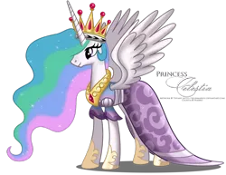 Size: 1600x1238 | Tagged: artist:tiffanymarsou, big crown thingy, clothes, coronation dress, derpibooru import, dress, element of magic, jewelry, princess celestia, regalia, safe, solo