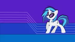 Size: 2732x1536 | Tagged: safe, artist:jamesg2498, derpibooru import, vinyl scratch, pony, unicorn, cutie mark, female, hooves, horn, mare, smiling, solo, sunglasses, teeth, vector, wallpaper