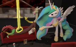 Size: 1280x800 | Tagged: 3d, artist:dirtpeanut, derpibooru import, discord, gmod, princess celestia, safe