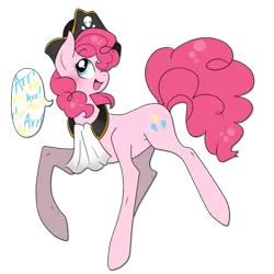 Size: 800x800 | Tagged: safe, artist:rannarbananar, derpibooru import, pinkie pie, earth pony, pony, cute, dialogue, diapinkes, female, mare, open mouth, pirate, simple background, solo, speech bubble, transparent background